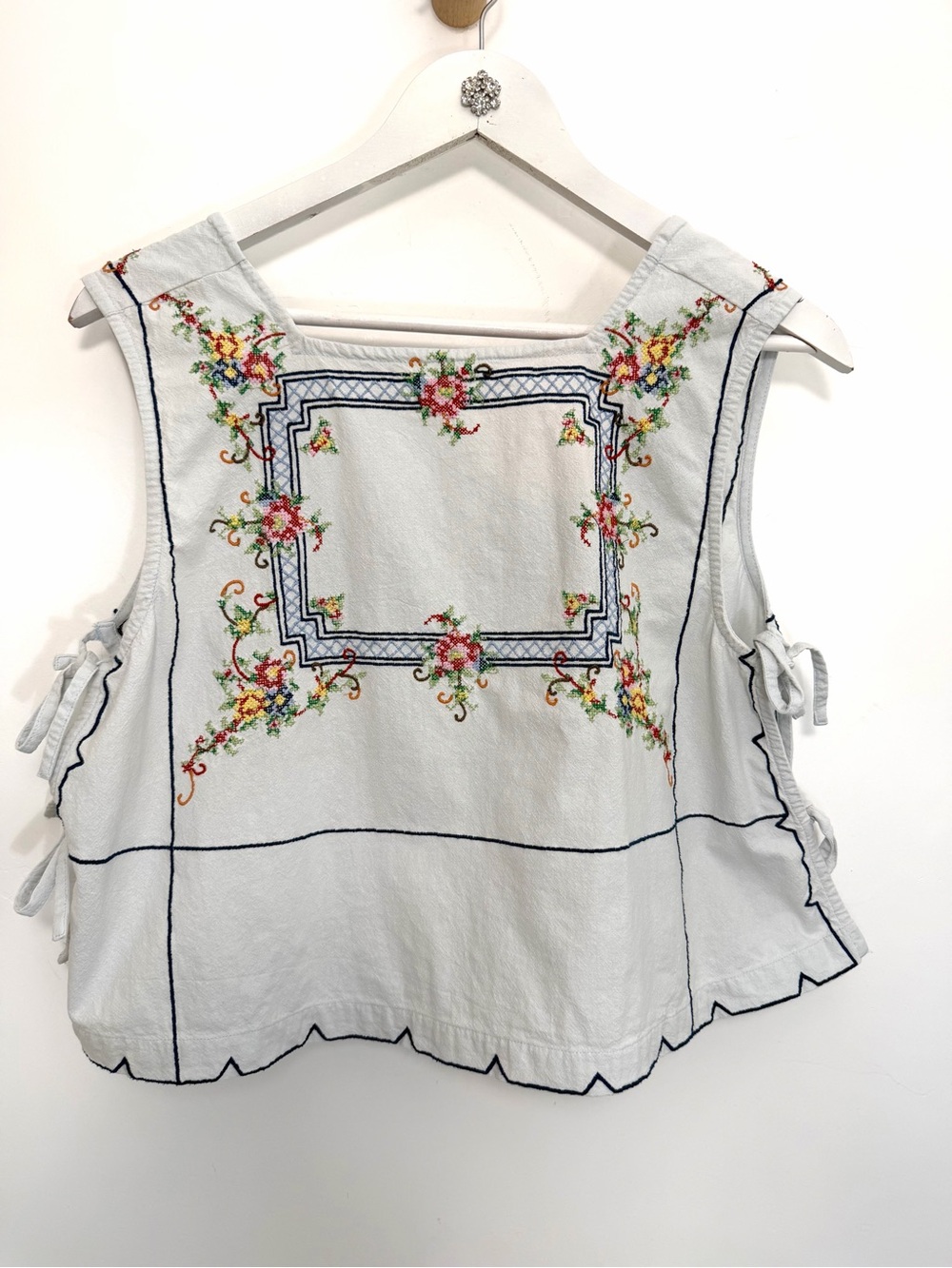 Free People Light Blue Embroidered Floral Tank with Side Ties